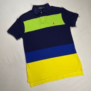Polo Ralph Lauren Polo Shirt Mens M Custom Fit Colorblock Stripe Navy Green
